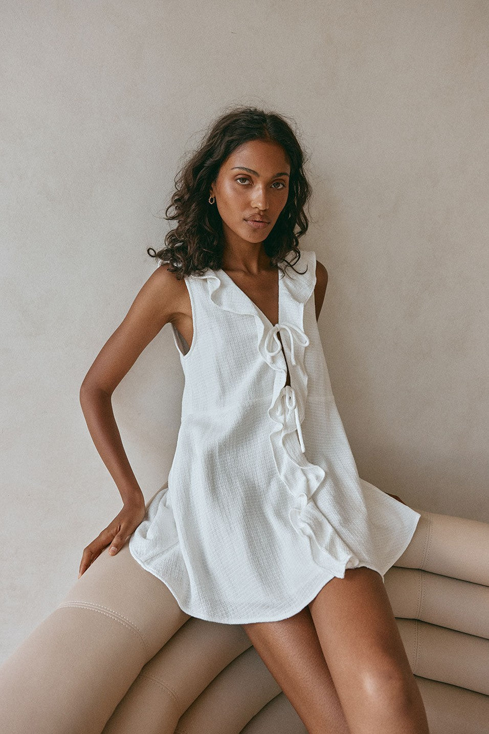 White mini dress, side view