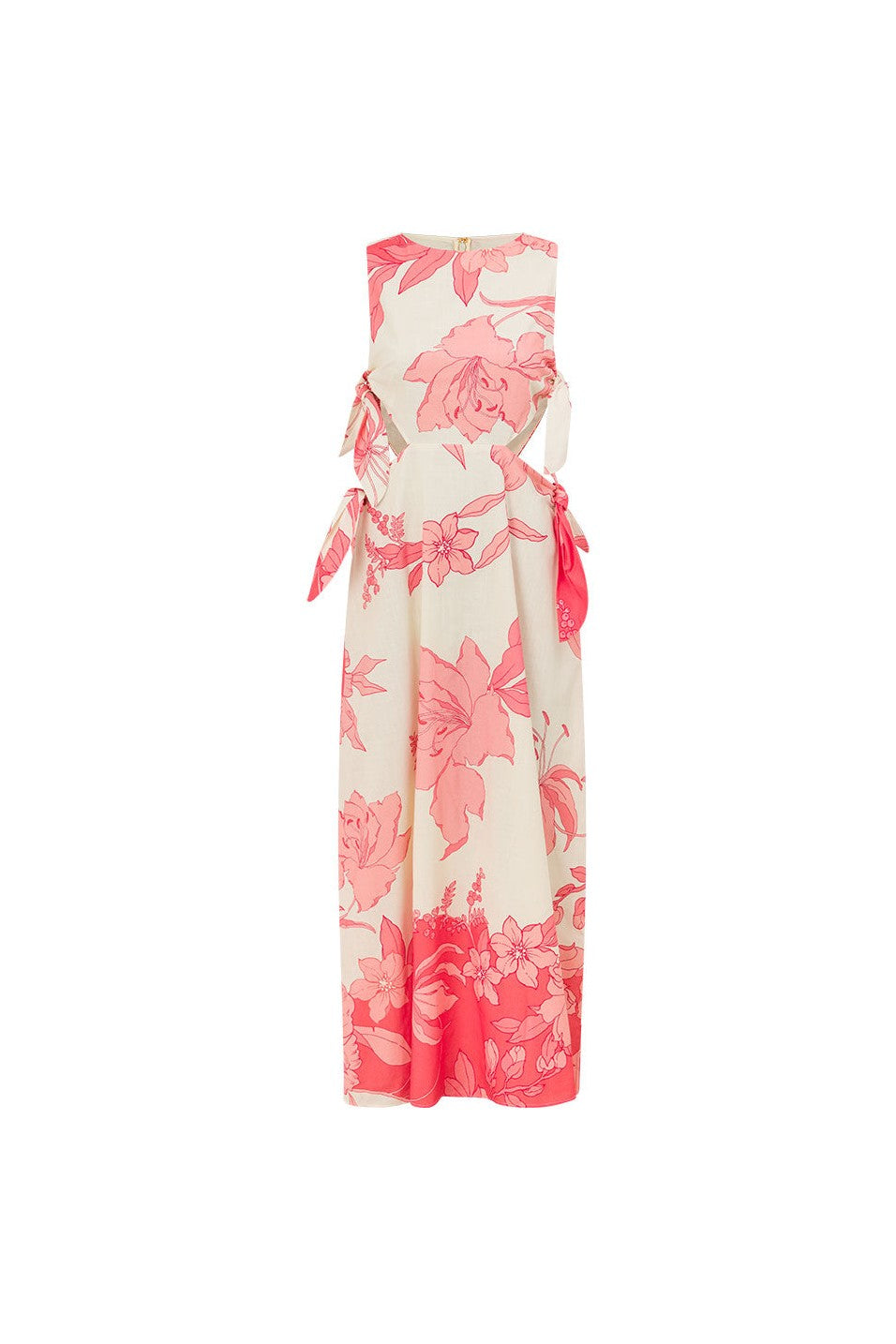 Pink maxi dress with a boat neckline, front view