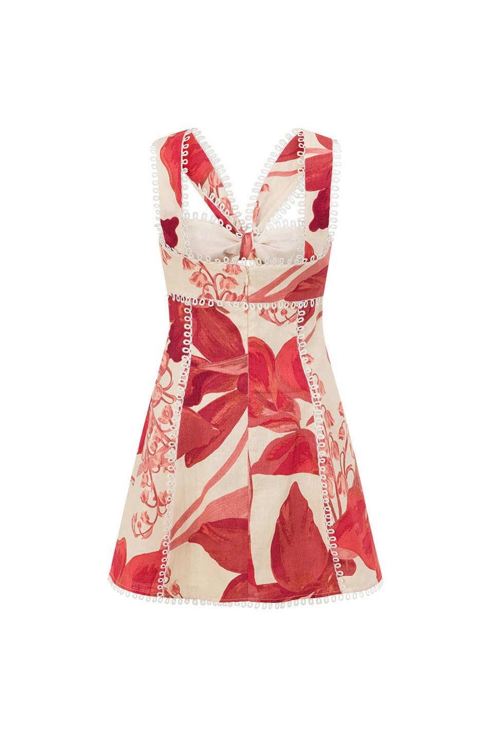 Red mini dress with a sweetheart neckline, back view