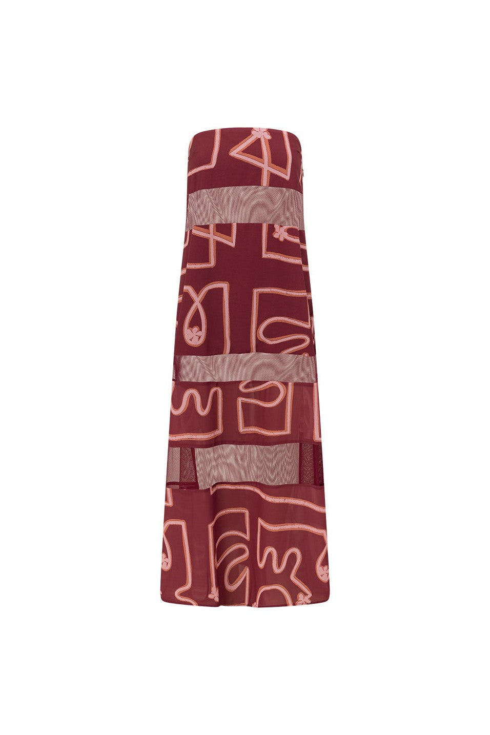 Pink maxi dress with a strapless neckline, back view