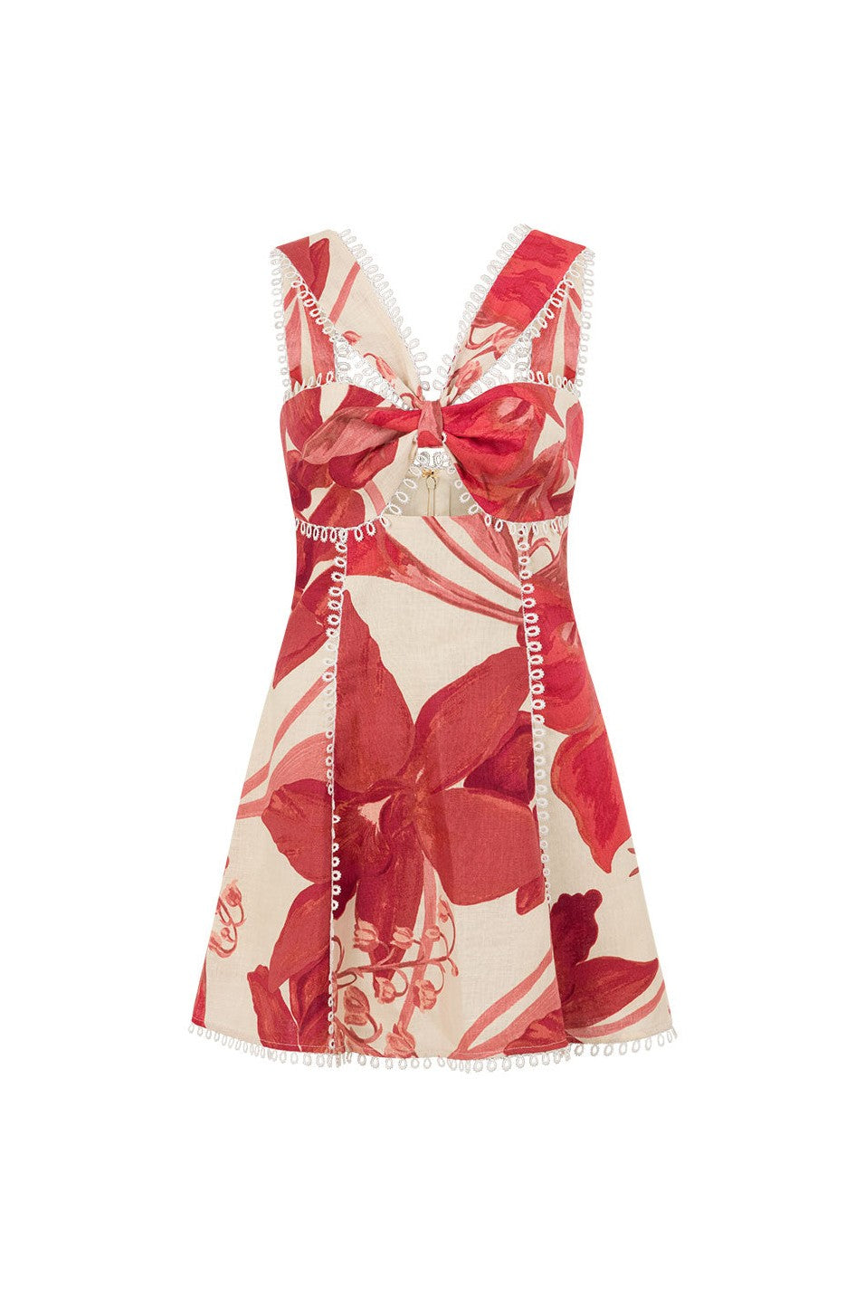 Red mini dress with a sweetheart neckline, front view