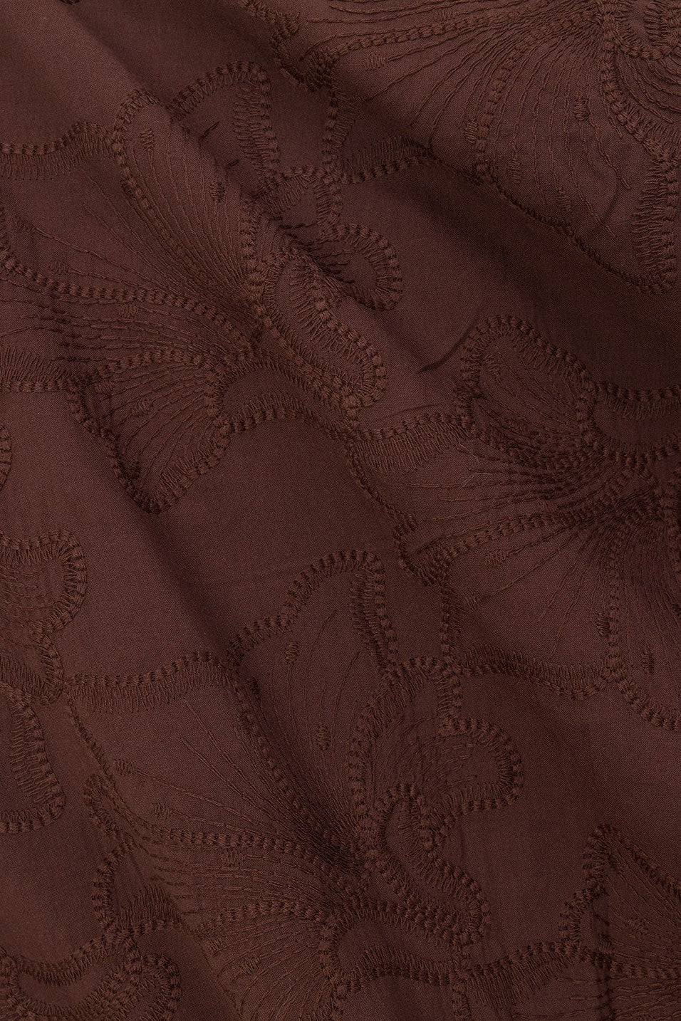 Brown maxi dress with an A-line skirt, side view
