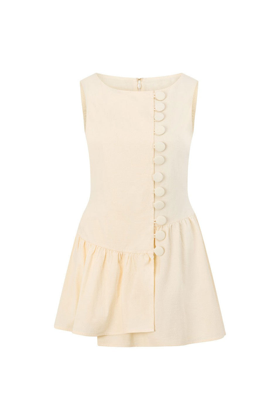 Cream mini dress with a boat neckline, front view