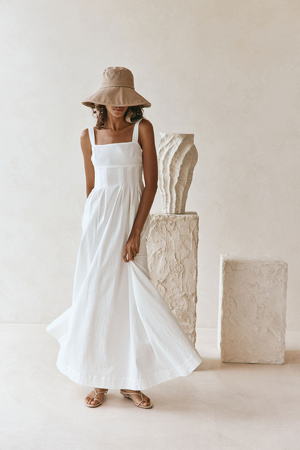 White maxi dress, side view