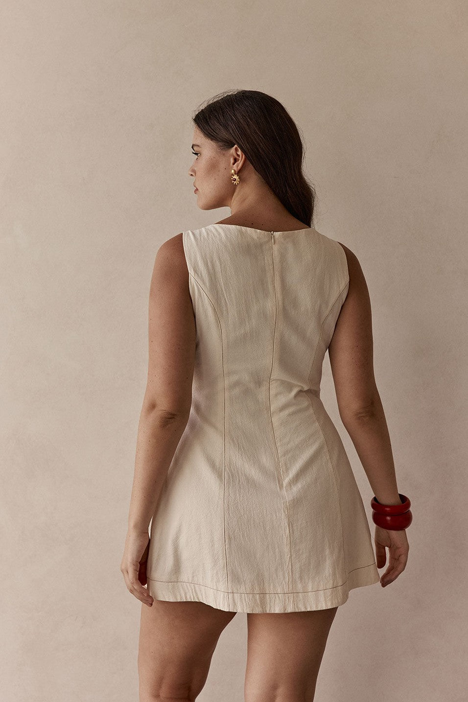 Cream mini dress, back view