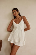 White mini dress with an A-line skirt, front view