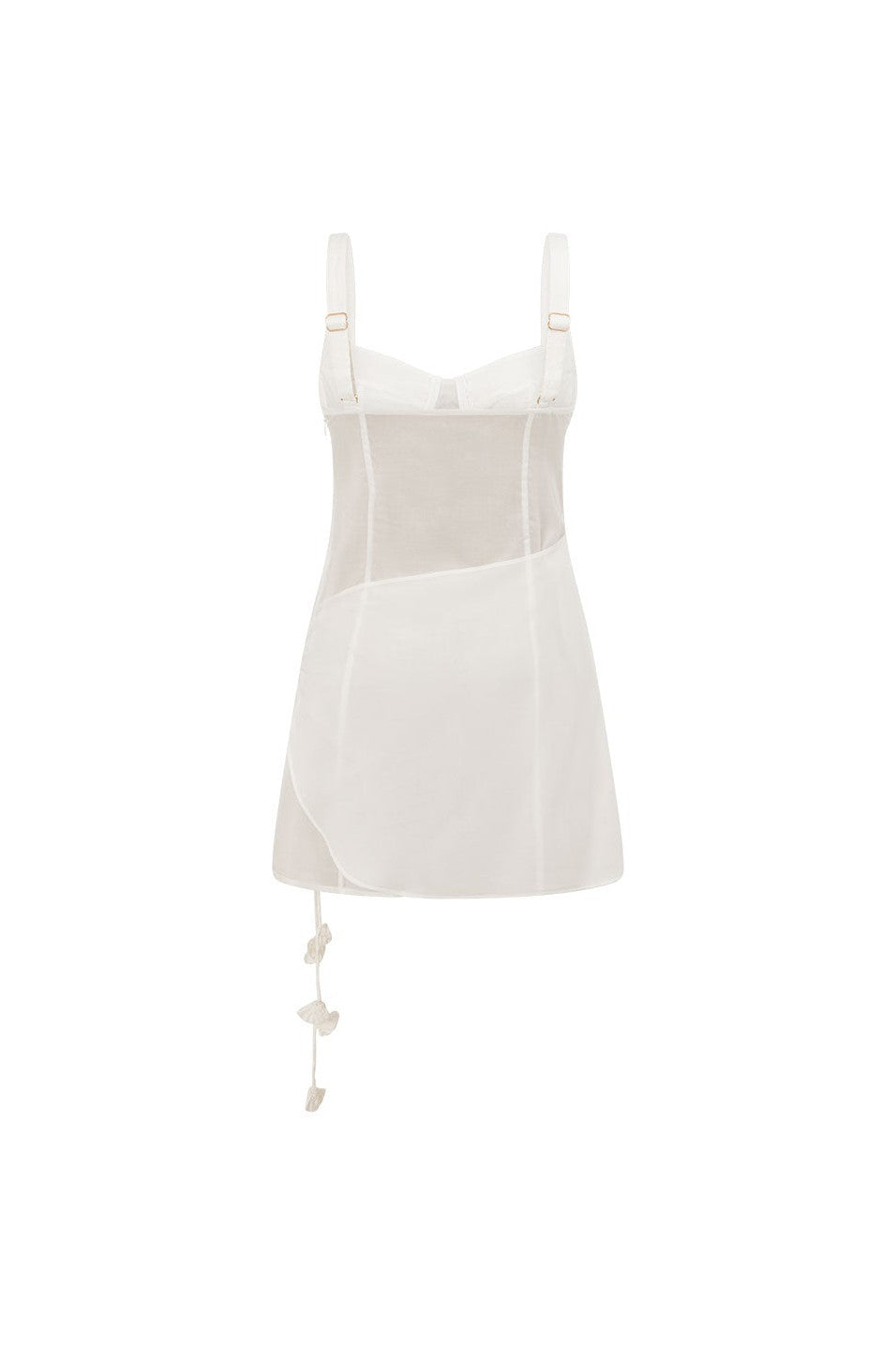White midi dress with a wrap silhouette, styled on model