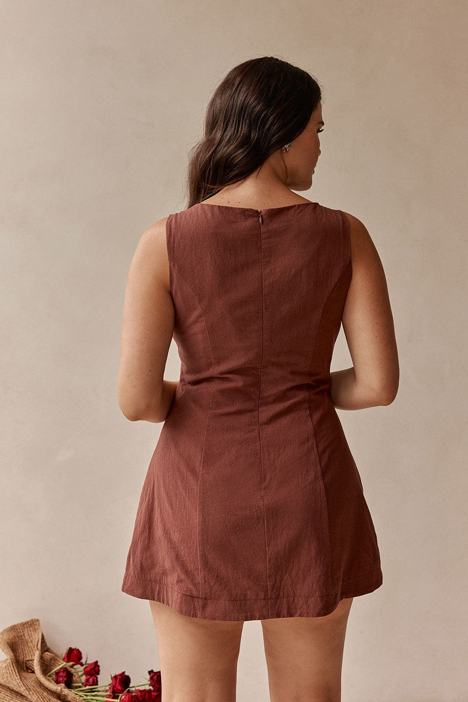 Brown mini dress, front view