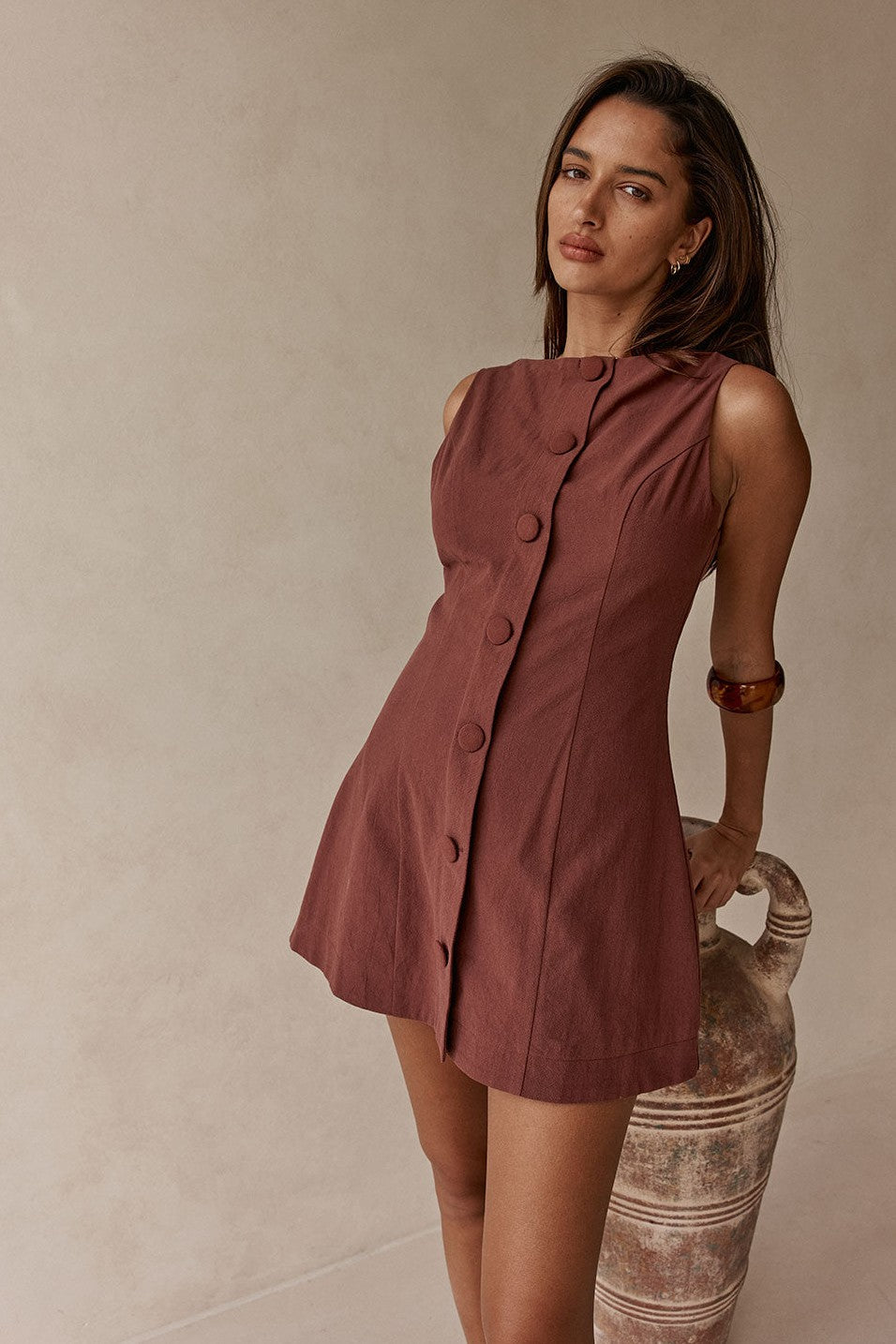 Brown mini dress, side view