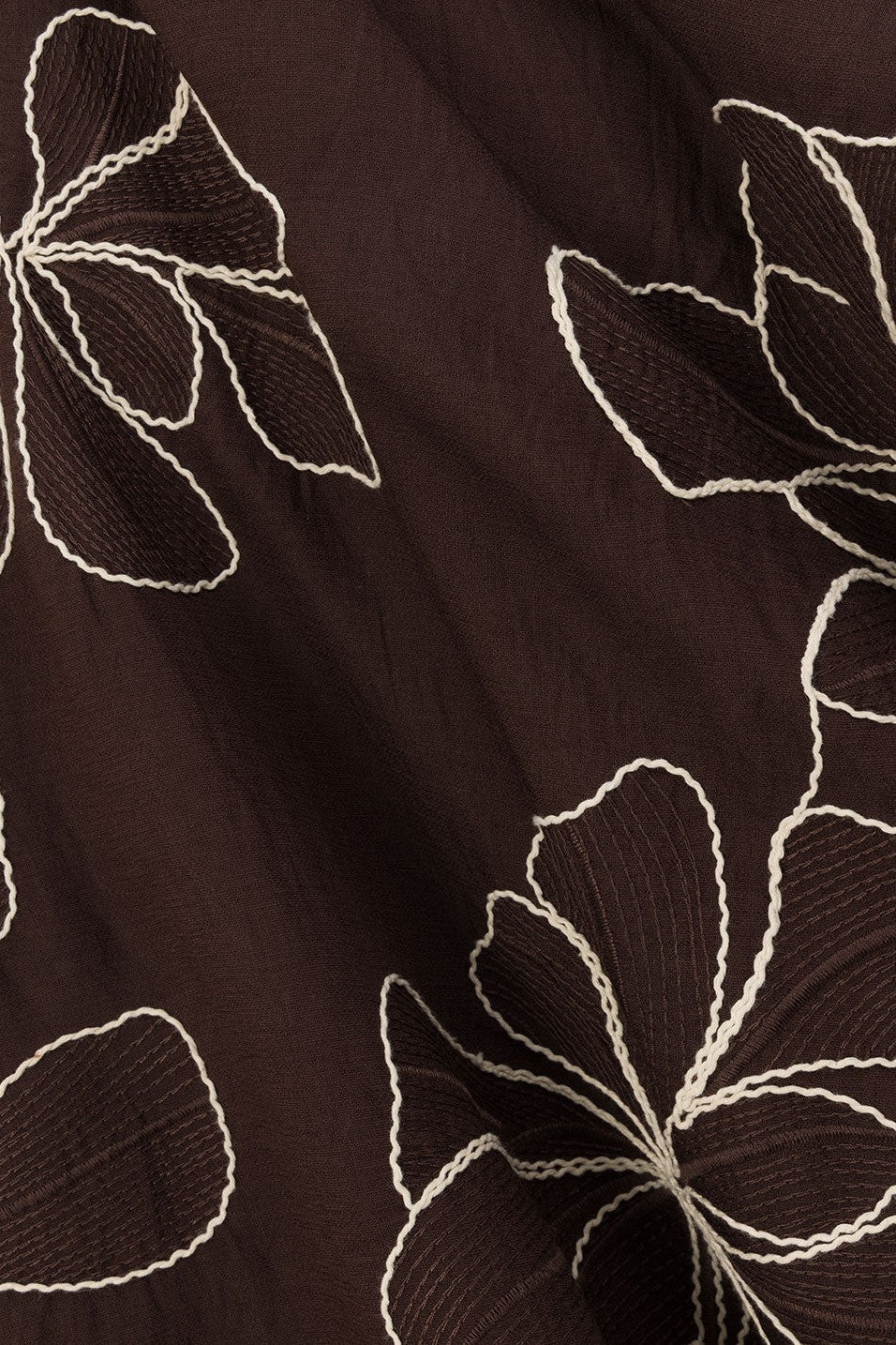 Brown maxi dress with an A-line skirt, side view