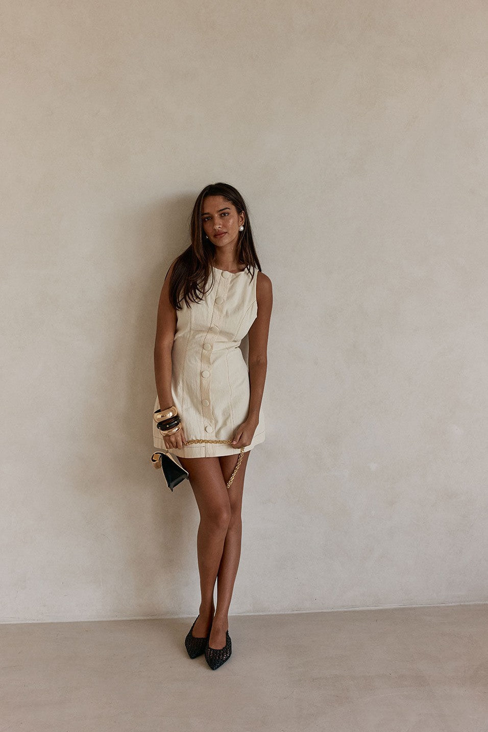 Cream mini dress, side view