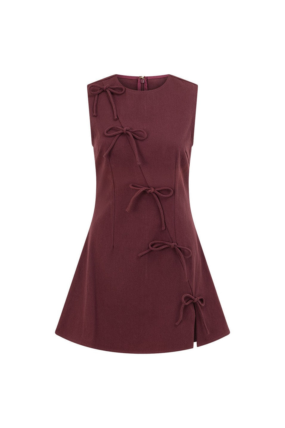 Red mini dress with an A-line skirt, back view