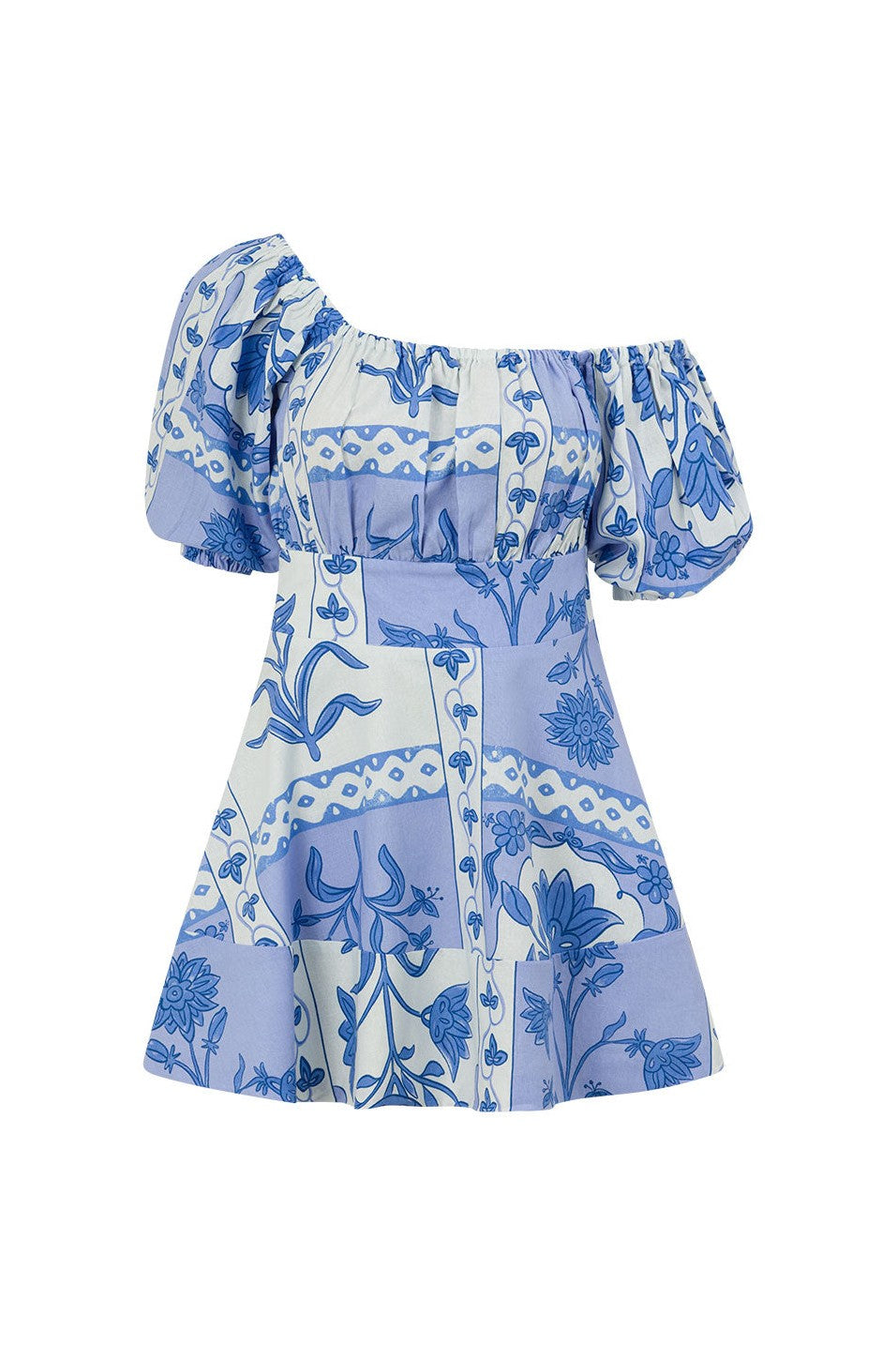 Blue mini dress, side view