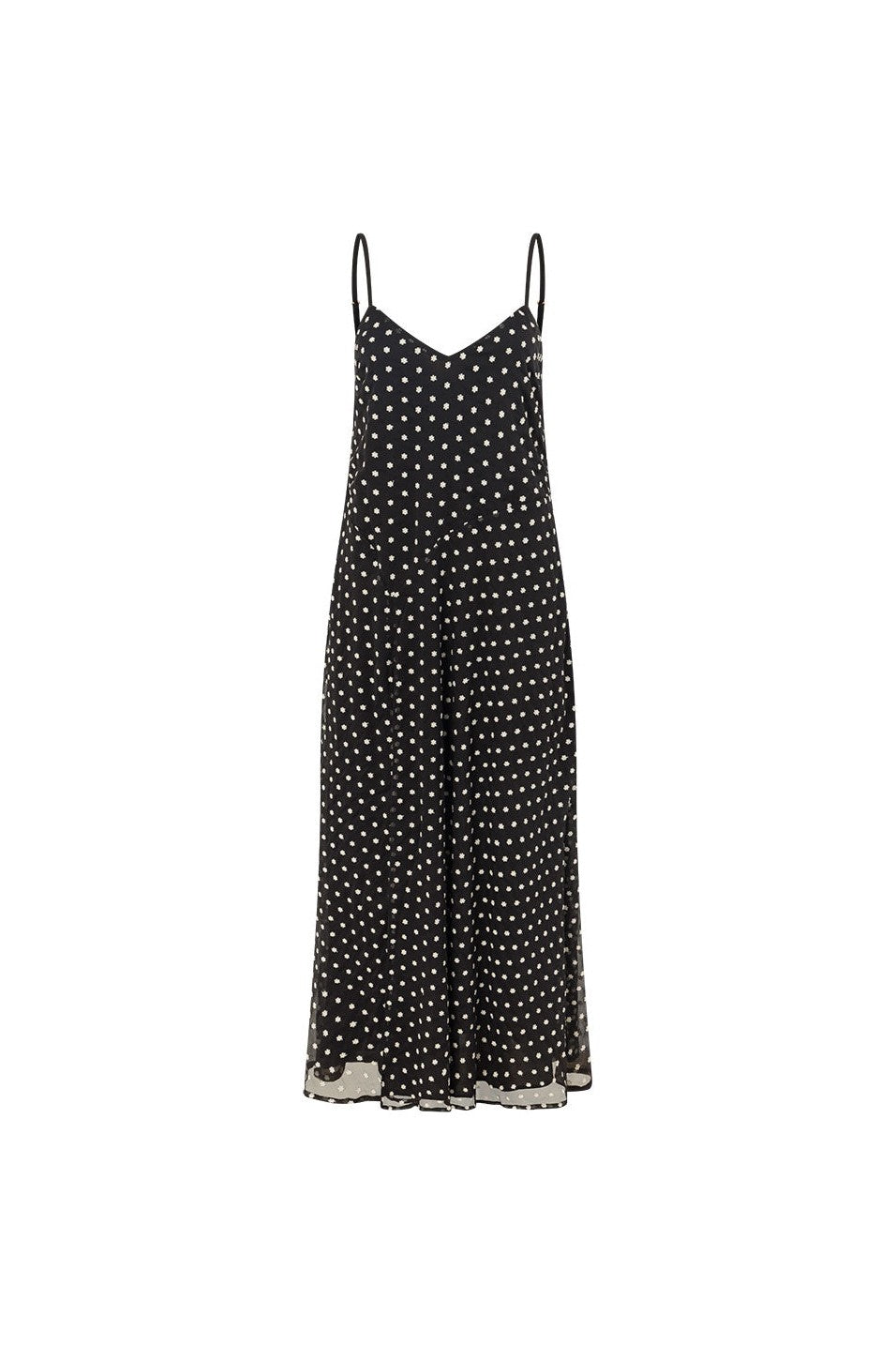 Black maxi dress with a V neckline, front view