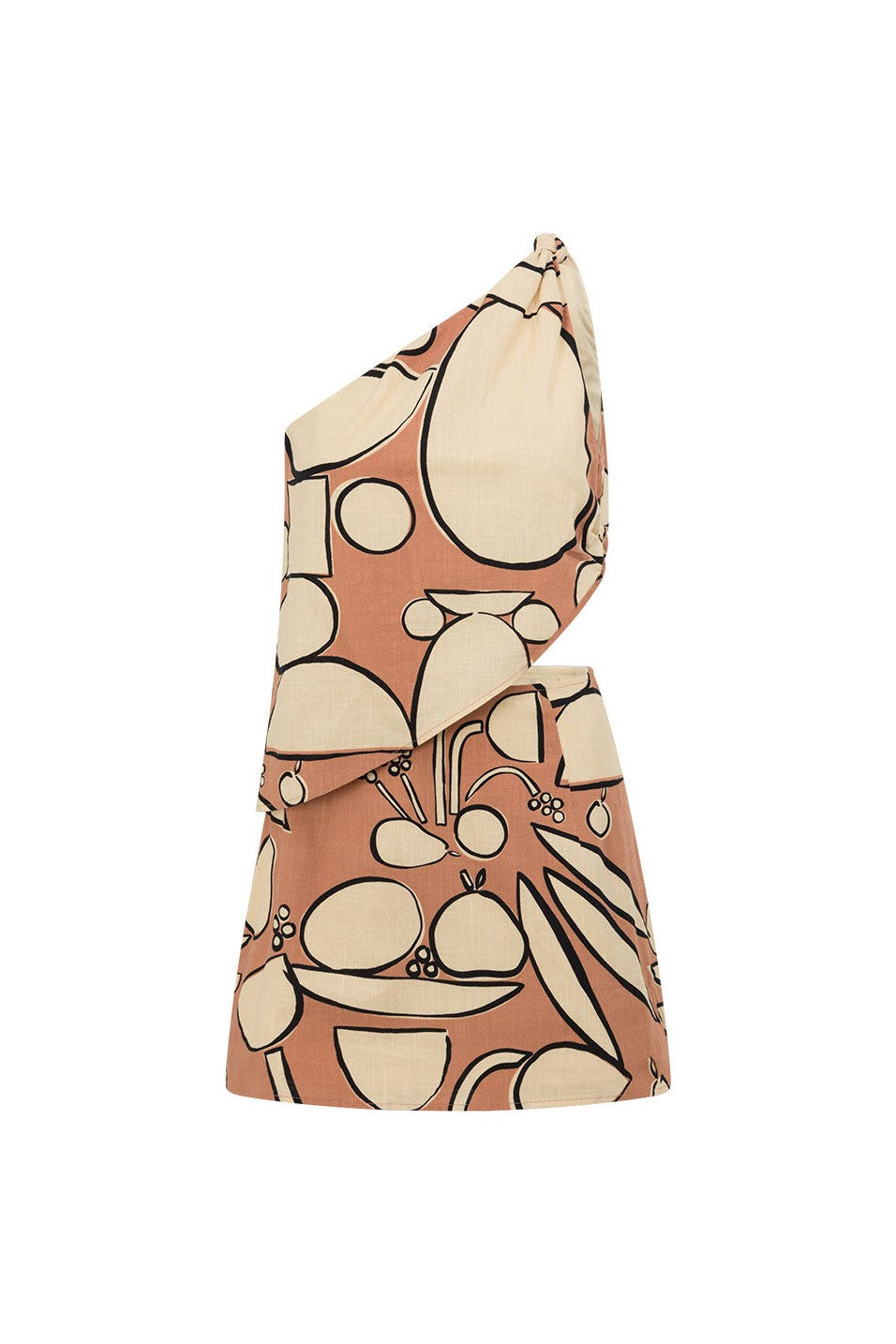 Orange mini dress with waist cutouts, back view