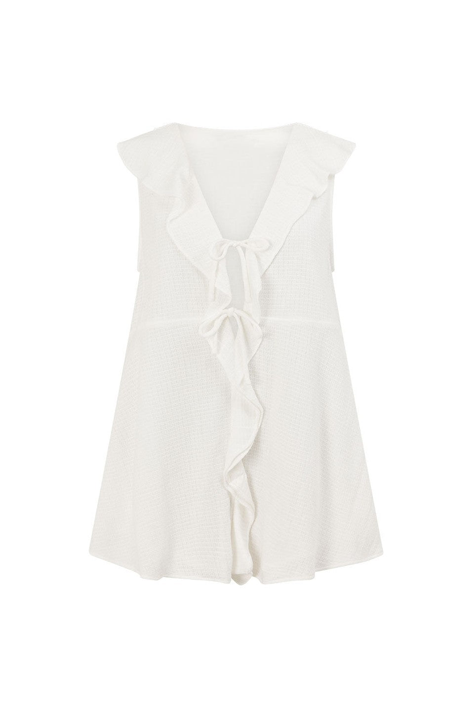 White mini dress, styled on model