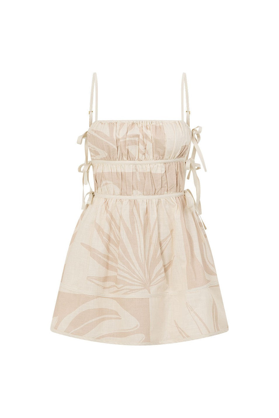 Beige mini dress with a side split, side view