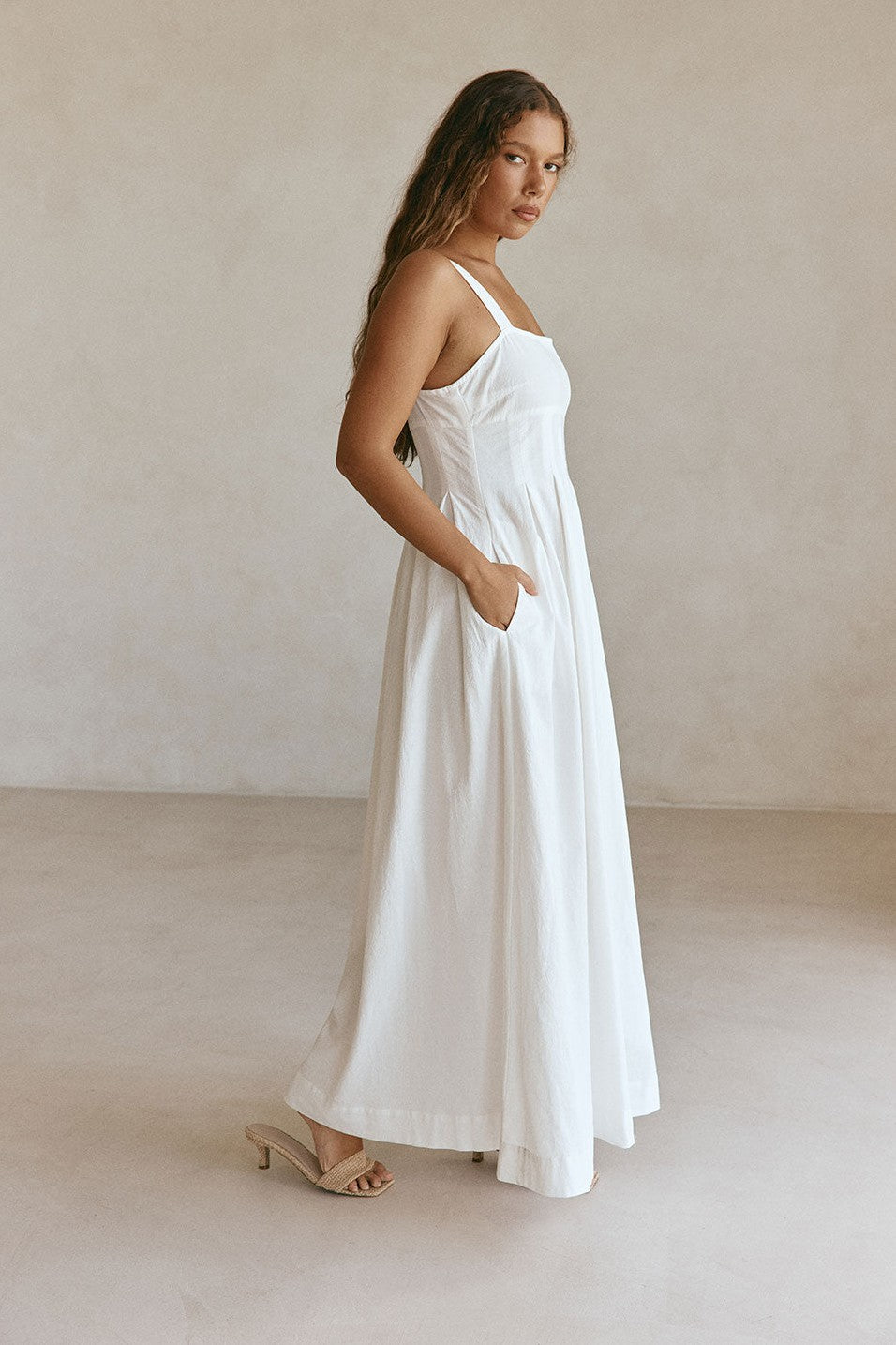 White maxi dress, front view