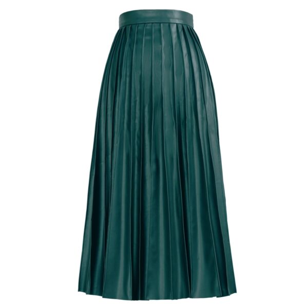 Vegan Leather Pleated Midi Green Skirt Han7