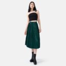 Vegan Leather Pleated Midi Green Skirt Han7