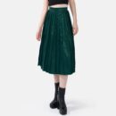 Vegan Leather Pleated Midi Green Skirt Han7