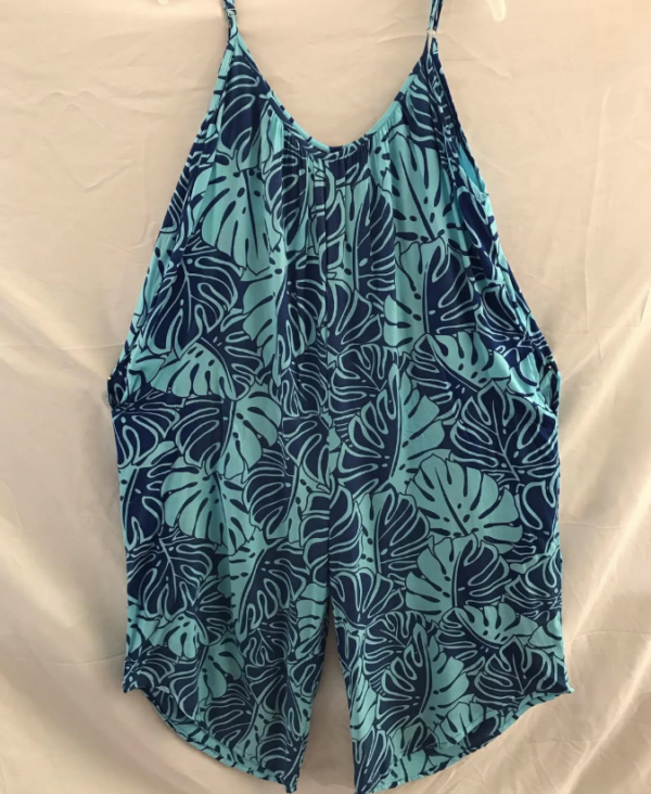Tropical Monstera Print Romper - Women's Hawaiian Cross Wrap Romper with Pockets